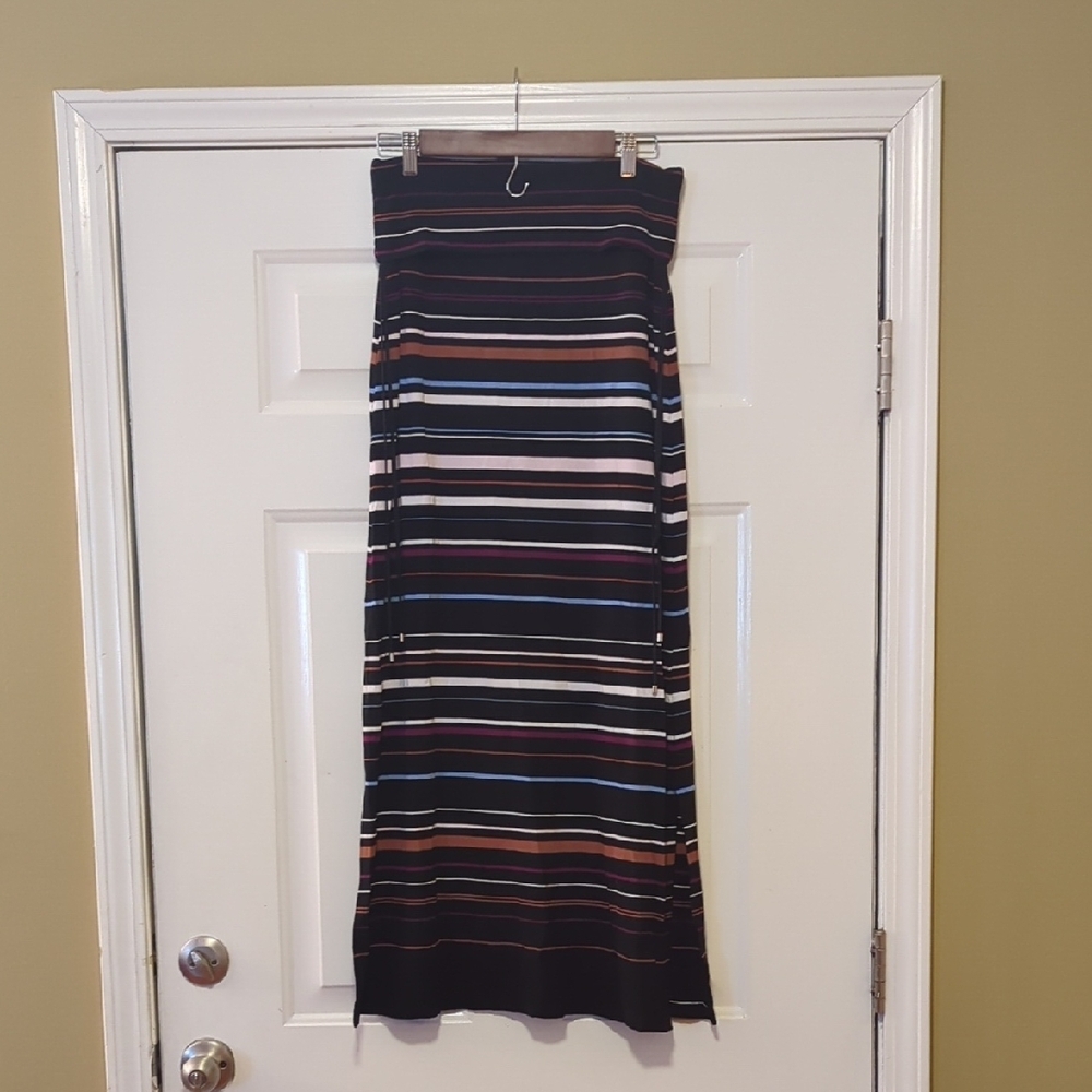White House Black Market Striped Maxi Skirt Size M Black Fall Retro Academia